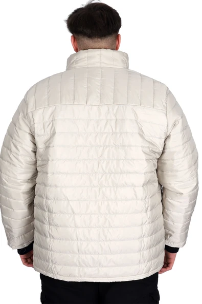 Mode XL Büyük Beden Erkek Dik Yaka Kapitone Mont U24613 Bej - 3