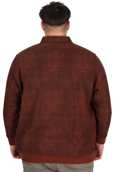 Mode XL Büyük Beden Erkek Polo Yaka Sweatshirt Baskılı Selanik U24440 Kiremit - Resim 4