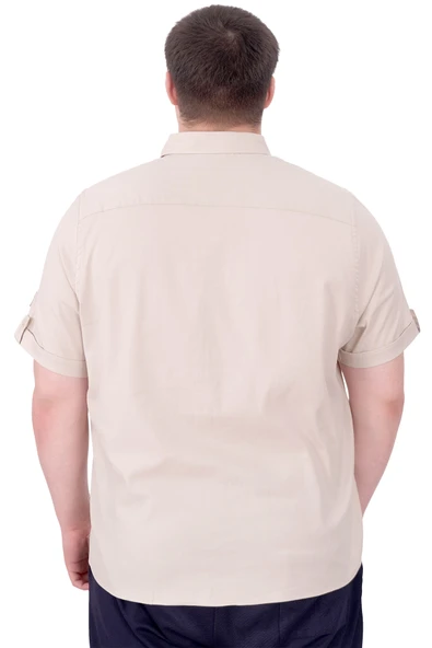 Mode XL Büyük Beden Erkek Gömlek Çift Kapaklı Gabardin U25601B Bej - Resim 2