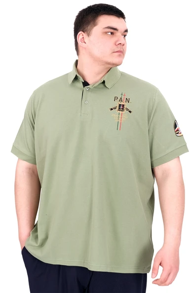 Mode XL Büyük Beden Erkek Polo Yaka T-Shirt Nakışlı U25307 Çağla ürün görseli