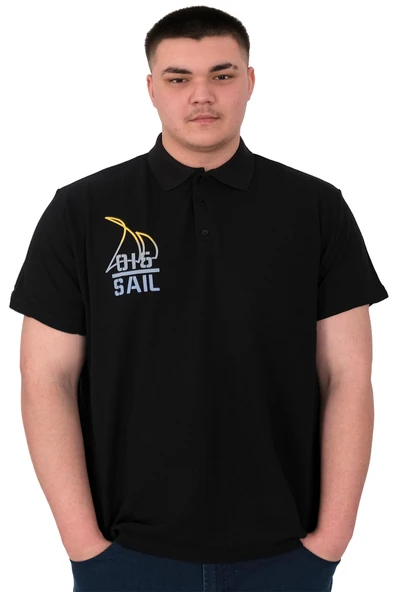 Mode XL Büyük Beden Erkek T-Shirt Polo Sail U25301 Siyah - Resim 2
