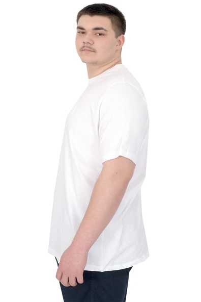 Mode XL Büyük Beden Erkek T-Shirt Bisiklet Yaka Reseve U25017 Beyaz - Resim 5