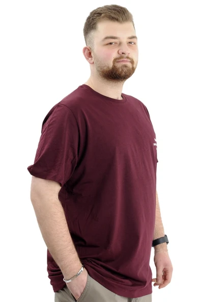 Mode XL Büyük Beden Baskılı Erkek T-Shirt Bisiklet Yaka TIME U24036 Mürdüm - Resim 7