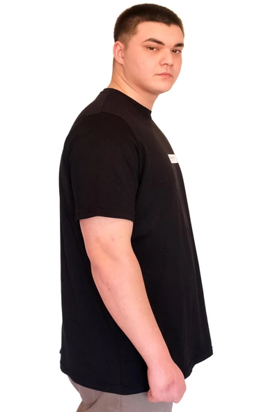 Mode XL Büyük Beden Erkek T-Shirt Bisiklet Yaka FACTS Baskılı U25012 Siyah - Resim 2