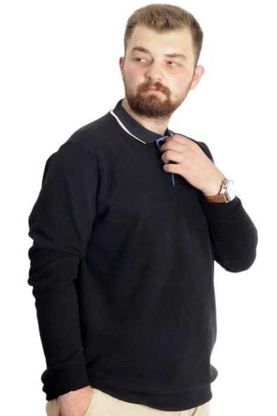 Mode XL Büyük Beden Erkek Sweat Polo Selanik Mode 23448 Siyah - Resim 3