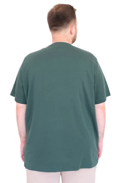 Mode XL Büyük Beden Erkek T-Shirt Bisiklet Yaka U25035 Nefti - Resim 4