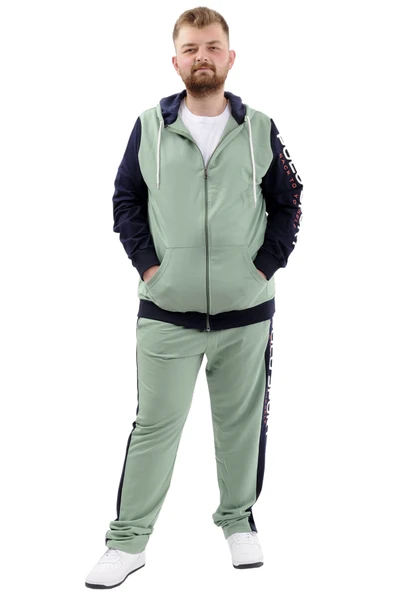 Mode XL Büyük Beden Erkek Eşofman Üstü Fermuarlı Kapüşonlu SPORT U24523 Çağla - Resim 2