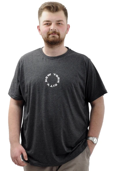 Mode XL Büyük Beden Erkek Baskılı Tişört Bisiklet Yaka Pamuklu NEW YORK U24081 Anrtamelanj ürün görseli 1