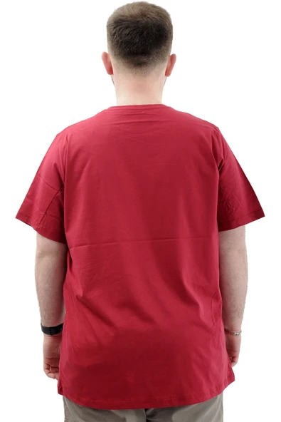 Mode XL Erkek Büyük Beden Pamuklu Baskılı Bisiklet Yaka Tişört CHANGE U24050 Bordo - Resim 4