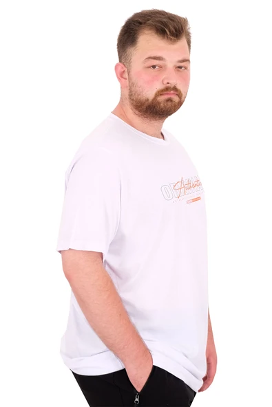 Mode XL Büyük Beden Erkek T-Shirt Bisiklet Yaka ORIGINALS U25038 Beyaz - Resim 3