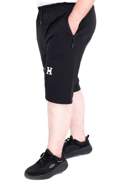 Mode XL Büyük Beden Erkek Şort 2 İplik Parçalı U25504 Siyah - Resim 2