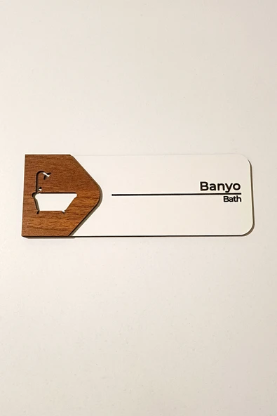 Banyo Kapı Tabelası – MDF Yönlendirme Levhası | 19x7 cm Çift Katmanlı, Çift Taraflı Bantlı ürün görseli 1