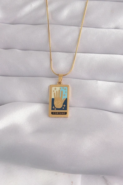 pilelistore 316L Çelik Gold Renk Karışık Mineli El Figür Tarot Kolye - TJ-BKO9035 ürün görseli 1
