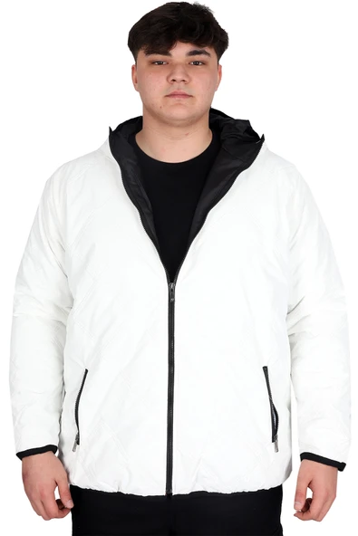 Mode XL Büyük Beden Erkek Mont Kapüşonlu U24608 Ekru