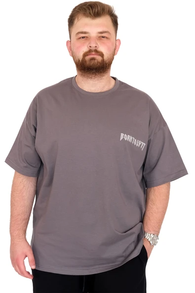 Mode XL Büyük Beden Erkek T-Shirt Bisiklet Yaka BORN TOLYFT U25029 Füme ürün görseli 1