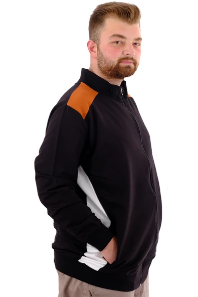 Mode XL Büyük Beden Erkek Eşofman Üstü Dik Yaka Fermuarlı BROOKLYN U24522 Siyah - Resim 2