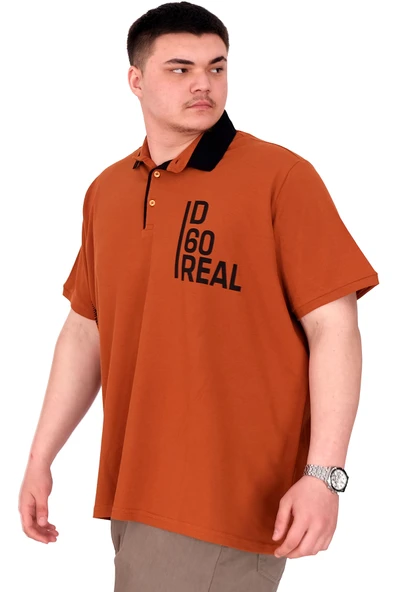 Mode XL Büyük Beden Erkek T-Shirt Polo Yaka REAL U25309 Tarçın - Resim 4