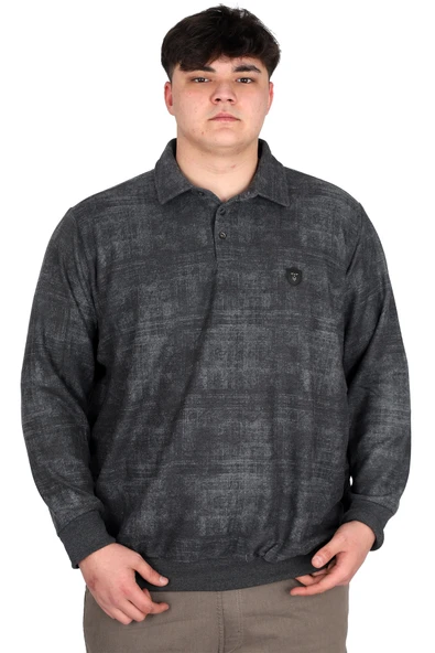 Mode XL Büyük Beden Erkek Polo Yaka Sweatshirt Baskılı Selanik U24440 Antramelanj ürün görseli 1