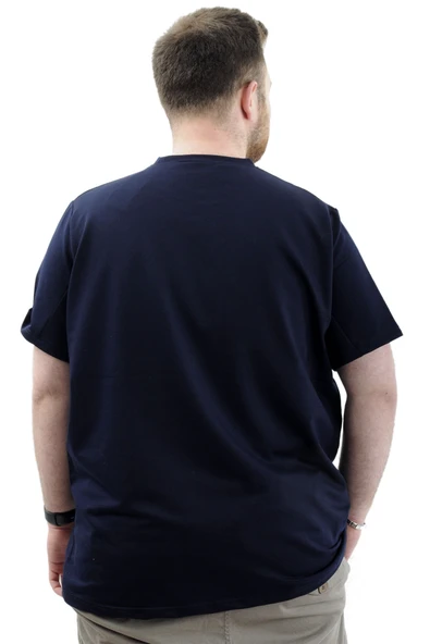 Mode XL Büyük Beden Erkek T-Shirt Basic Likralı Bisiklet Yaka Tişört STAY U24071 Lacivert - Resim 4