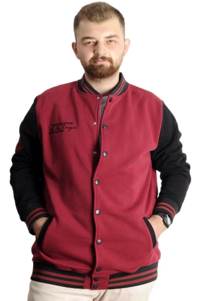 Mode XL Büyük Beden Erkek Kolej Mont Spor Ceket 23628 Bordo - 1