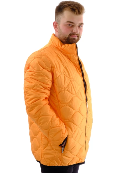 Mode XL Büyük Beden Erkek Dik Yaka Kapitone Mont U24601 Hardal - 3