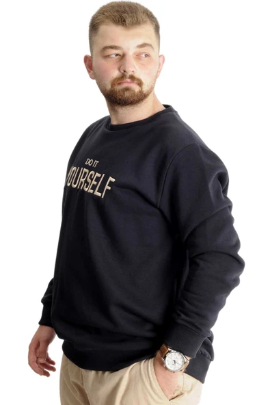 Mode XL Büyük Beden Erkek Sweat BisYaka Do İt Yourself 23168 Lacivert - Resim 2