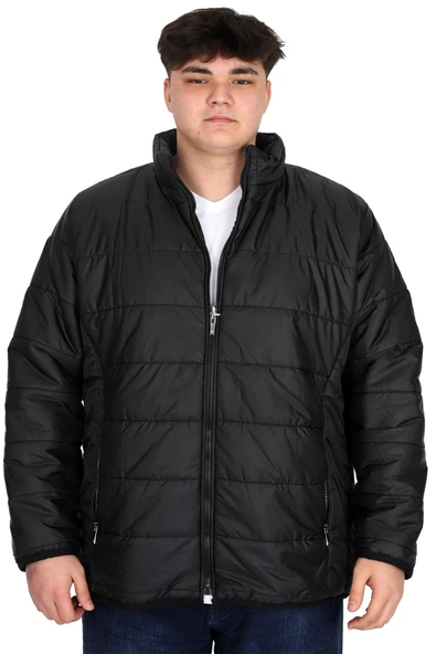 Mode XL Büyük Beden Erkek Dik Yaka Kapitone Mont U24614 Siyah