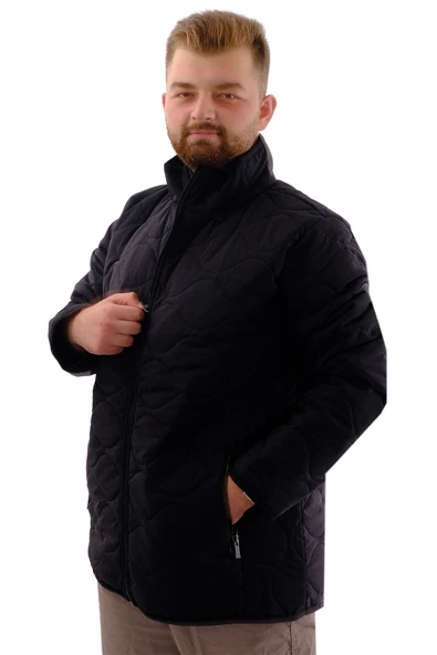 Mode XL Büyük Beden Erkek Dik Yaka Kapitone Mont U24609 Siyah - Resim 2