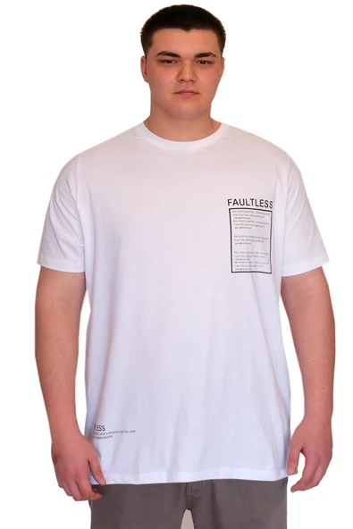 Mode XL Büyük Beden Erkek T-Shirt Bisiklet Yaka FAULTLESS U25011 Beyaz ürün görseli 1