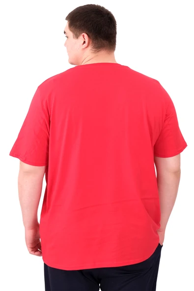 Mode XL Büyük Beden Erkek T-Shirt Bisiklet Yaka STATUE U25027 Kırmızı - Resim 2