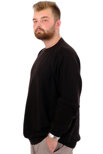 Mode XL Büyük Beden Erkek Bisiklet Yaka Triko Kazak 24208 Siyah - 2