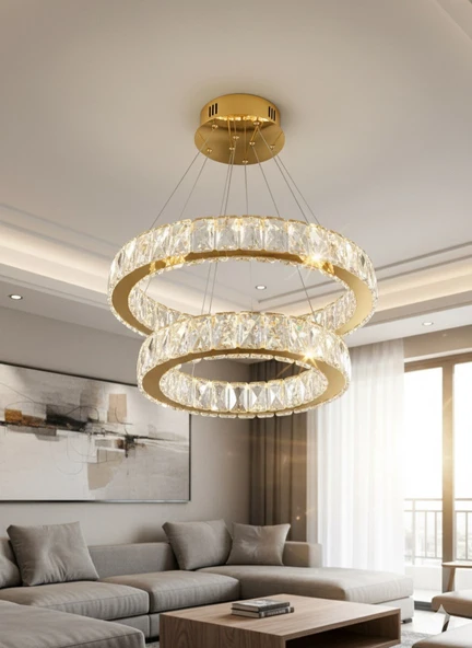 GN GEN AYDINLATMA Plaket Kristal Taş Işlemeli Gold Paslanmaz Ledli 30-40 cm - 1