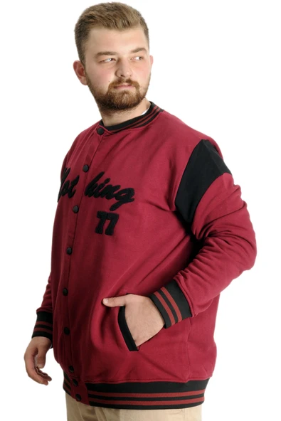 Mode XL Büyük Beden Erkek Kolej Mont Nothing 23630 Bordo - 2