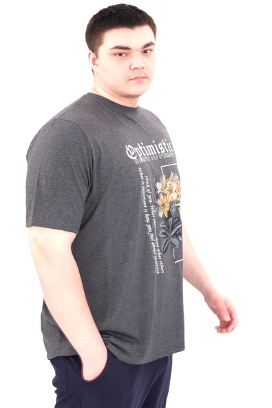 Mode XL Büyük Beden Erkek T-Shirt Bisiklet Yaka OPTIMISTIC U25028 Antrasit - Resim 3