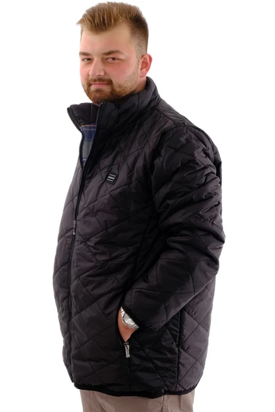 Mode XL Büyük Beden Erkek Dik Yaka Kapitone Mont U24601 Kömür Siyah - 2