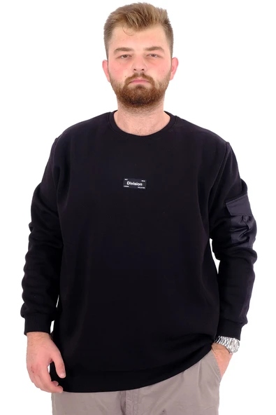 Mode XL Büyük Beden Erkek Sweatshirt 3 İplik Şardonlu DIVISION U24548 Siyah ürün görseli 1