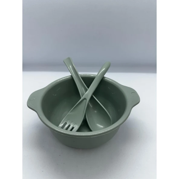 4 Parça Mama Tabağı Seti 3 Bölmeli Ayıcık Şekilli Eğlenceli Mama Tabağı ve Çatal Kaşık Kase Seti - 6