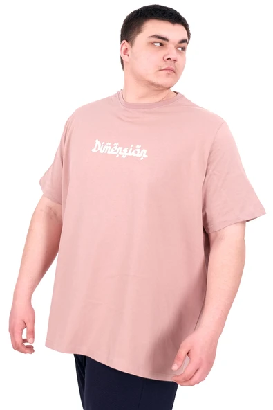 Mode XL Büyük Beden Erkek T-Shirt Bisiklet Yaka DIMENSION U25025 Gül Rengi - Resim 4
