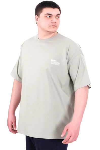 Mode XL Büyük Beden Erkek T-Shirt Bisiklet Yaka FAITH U25030 Çağla - Resim 4