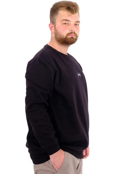 Mode XL Büyük Beden Erkek Sweatshirt 3 İplik Şardonlu DIVISION U24548 Siyah - Resim 3