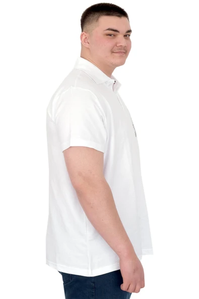 Mode XL Büyük Beden Erkek T-Shirt Polo Sail Boat U25302 Beyaz - Resim 2