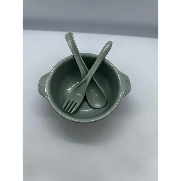 4 Parça Mama Tabağı Seti 3 Bölmeli Ayıcık Şekilli Eğlenceli Mama Tabağı ve Çatal Kaşık Kase Seti - 10