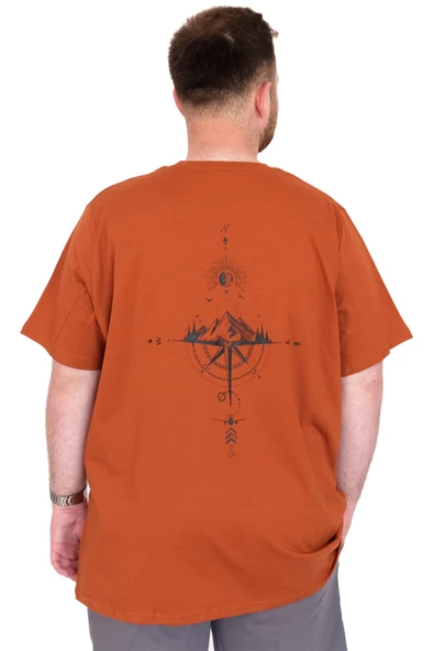 Mode XL Büyük Beden Erkek T-Shirt Bisiklet Yaka Chneyrmd U25020 Tarçın - Resim 4