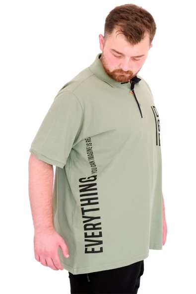Mode XL Büyük Beden Erkek T-Shirt Polo Yaka REAL U25309 Çağla - 6