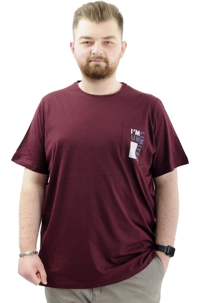 Mode XL Erkek Büyük Beden T-Shirt Pamuklu Baskılı Bisiklet Yaka Tişört LIMITED U24052 Mürdüm ürün görseli