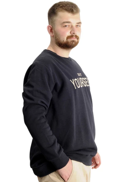 Mode XL Büyük Beden Erkek Sweat BisYaka Do İt Yourself 23168 Lacivert - Resim 3