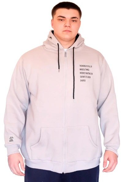 Mode XL Büyük Beden Erkek Kapüşonlu Sweatshirt Fermuarlı 3 İp BRONX U24560 Gri ürün görseli 1