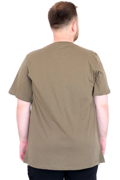 Mode XL Büyük Beden Erkek T-Shirt Bisiklet Yaka REBEL U25039 Haki - Resim 4