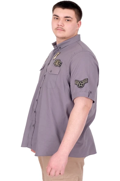 Mode XL Büyük Beden Erkek Gömlek Çift Cep Kapaklı Gabardin U25601 K.Gri - Resim 4