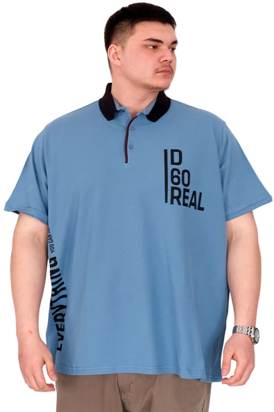 Mode XL Büyük Beden Erkek T-Shirt Polo Yaka REAL U25309 Mavi ürün görseli